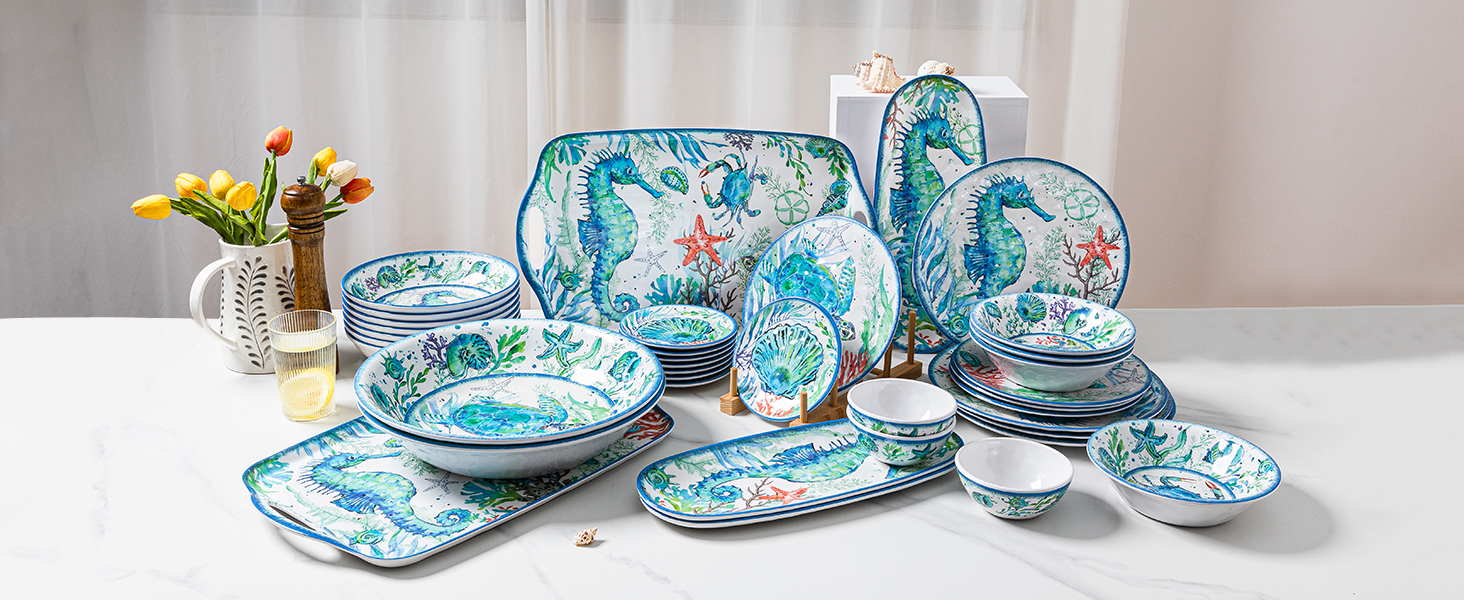 Amazon.com | LEHAHA 12-Piece Melamine Beach Dinnerware Set